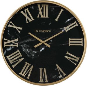 LW Collection Wandklok Sierra Goud zwart Marmer 60cm Wandklok romeinse cijfers Industriële wandklok stil uurwerk