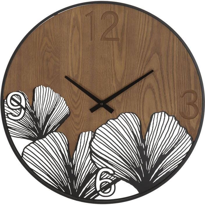 Mauro Ferretti Leaf Ronde wandklok in hout en metaal bruin