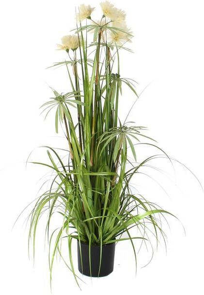 Mica Decorations Kunstgras gras kunstplant met pluimen groen creme H120 x D45 cm op stevige plug Kunstplanten