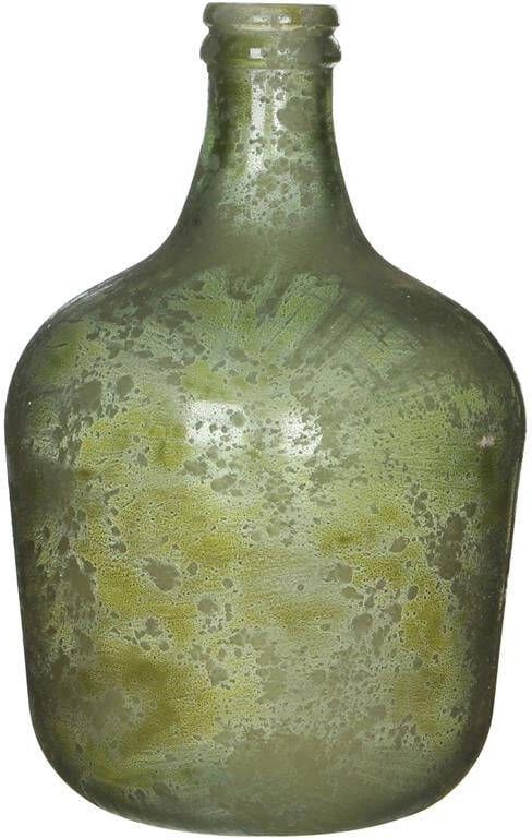 Mica Decorations Groene antieklook fles vaas vazen van glas 27 x 42 cm Diego Woonaccessoires woondecoraties Glazen bloemenvaas Flesvaas flesvazen Vazen