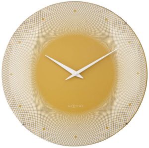 NeXtime Grote Wandklok 50cm Koepelvormig Glas Lens-Stil-Geel-Glas