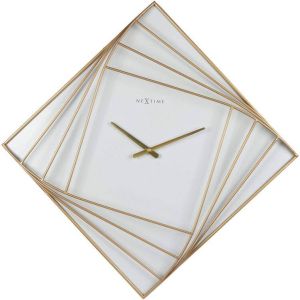 NeXtime Grote Wandklok Vierkant 85x85cm Metaal- Goud|Wit