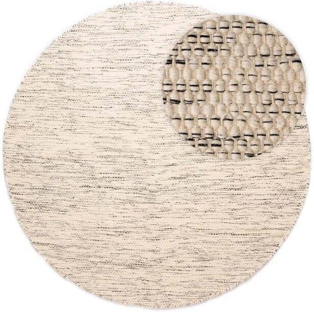 Nordic Weavers Rond wollen vloerkleed Ulstein wit|zwart 150 cm