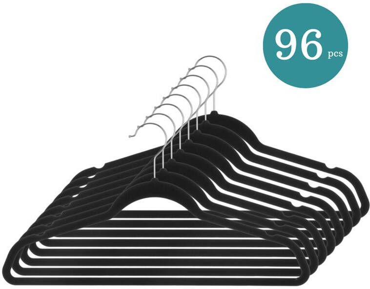 Nordix Kledinghangers Set 96 stuks Zwart Vilten Velvet Anti Slip Kl...