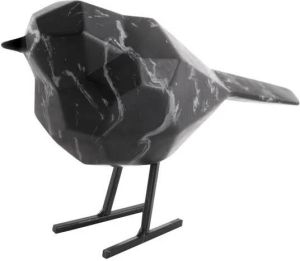 Present time Ornament Bird Marmerprint Zwart 7 5x17x13 5cm