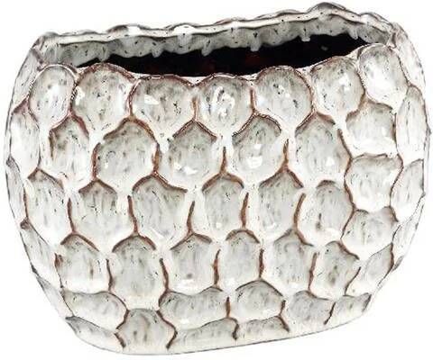 Ptmd Collection PTMD Sannay White ceramic pot dented oval high S