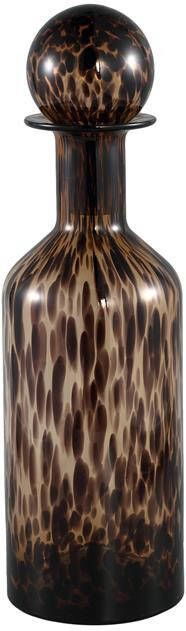 PTMD Karee Bruin glazen fles met deksel zwarte