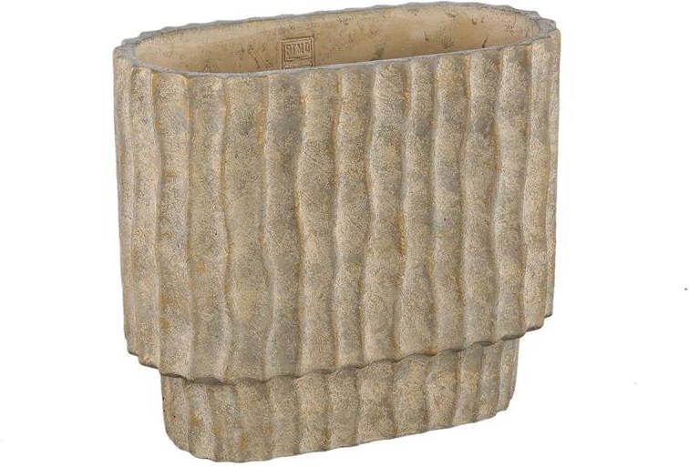 PTMD Mitty Brown cement pot wavy ribs oval shape L