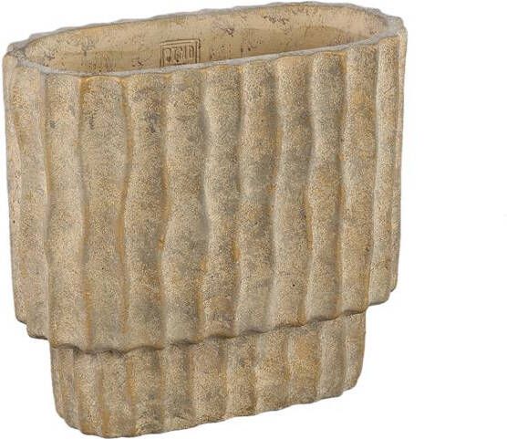 PTMD Mitty Brown cement pot wavy ribs oval shape M