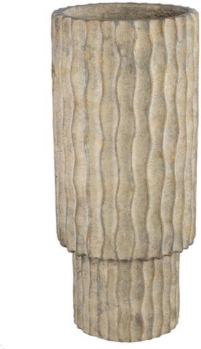PTMD Mitty Brown cement pot wavy ribs round high L