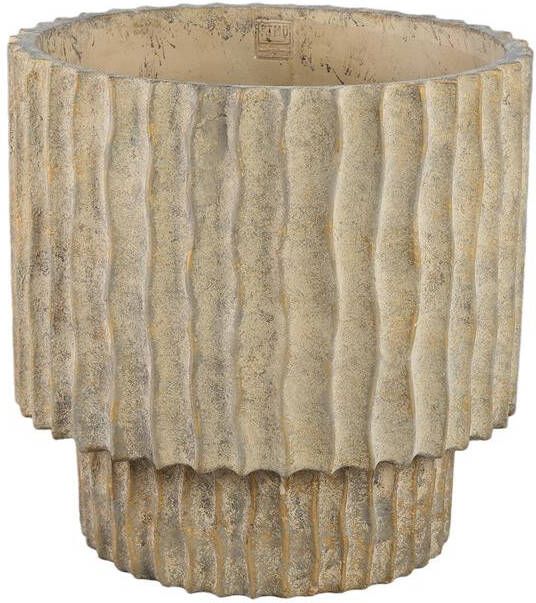 PTMD Mitty Brown cement pot wavy ribs round low XXL
