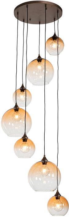QAZQA Art Deco hanglamp donkerbrons met amber glas 7-lichts Sandra