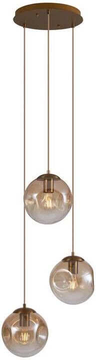 QAZQA Art deco hanglamp messing met amber glas 3-lichts Douglass