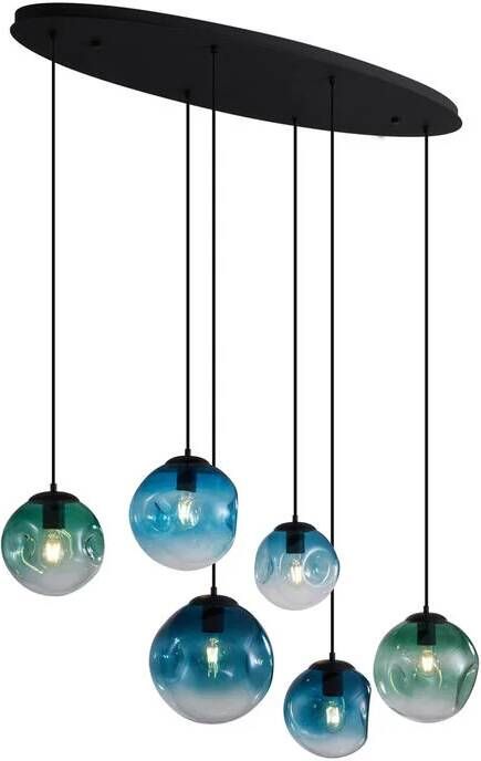 QAZQA Art deco hanglamp zwart met ovale plafondplaat en groen en