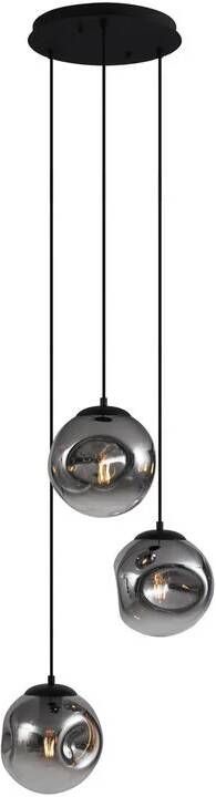 QAZQA Art deco hanglamp zwart met smoke glas 3-lichts Douglass