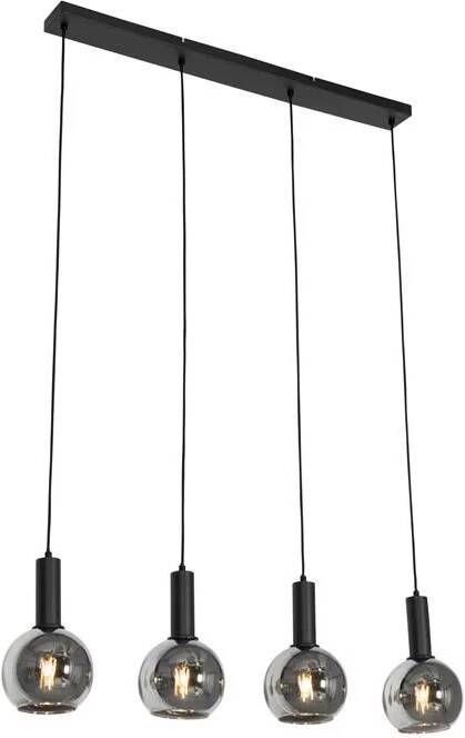 QAZQA Art Deco hanglamp zwart met smoke glas 4-lichts Josje