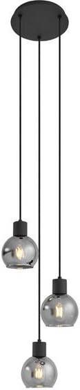 QAZQA Art Deco hanglamp zwart met smoke glas rond 3-lichts Vidro