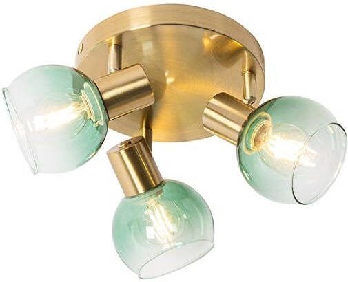 QAZQA Art Deco plafondspot goud met groen glas 3-lichts Vidro