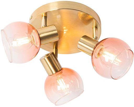 QAZQA Art Deco plafondspot goud met roze glas 3-lichts Vidro