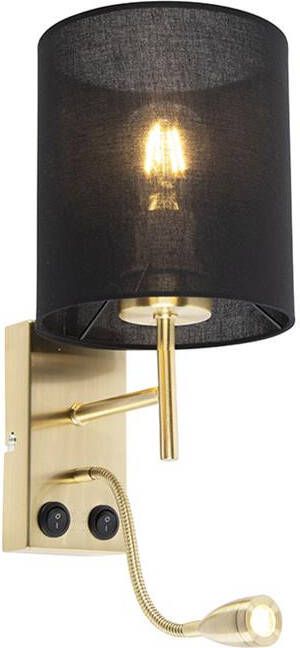 QAZQA Art Deco wandlamp goud met katoenen zwarte kap Stacca