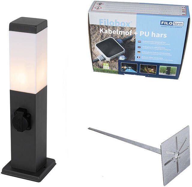 QAZQA Buitenlamp donkergrijs met grondpin en kabelmof 45cm incl.