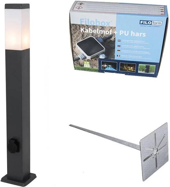 QAZQA Buitenlamp donkergrijs met grondpin en kabelmof 80cm incl.