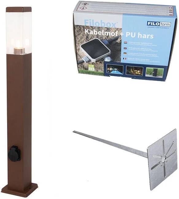 QAZQA Buitenlamp roestbruin met grondpin en kabelmof 80cm incl.