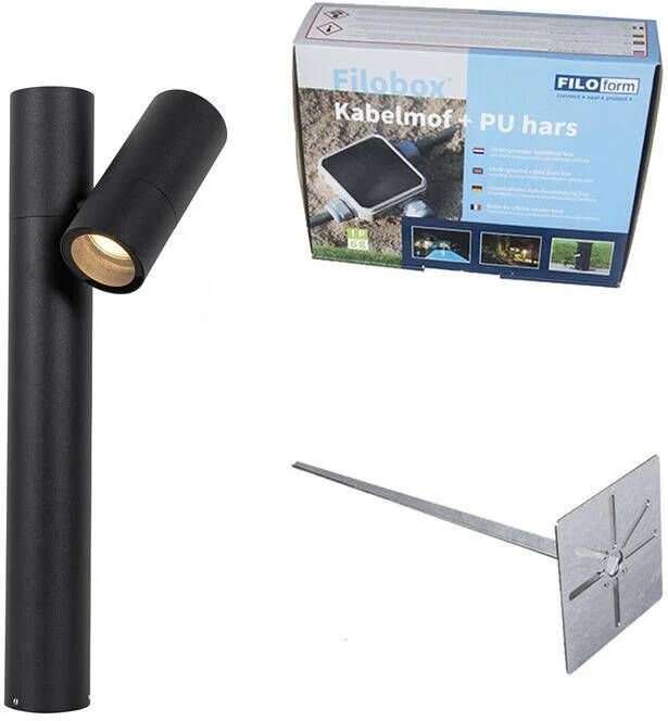 QAZQA Buitenlamp zwart met grondpin en kabelmof 50cm IP44 Solo