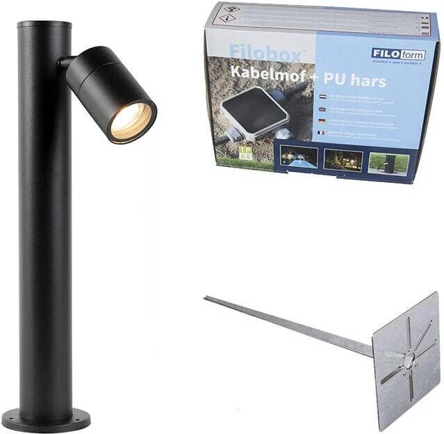 QAZQA Buitenlamp zwart met grondpin en kabelmof 50cm IP44 Solo