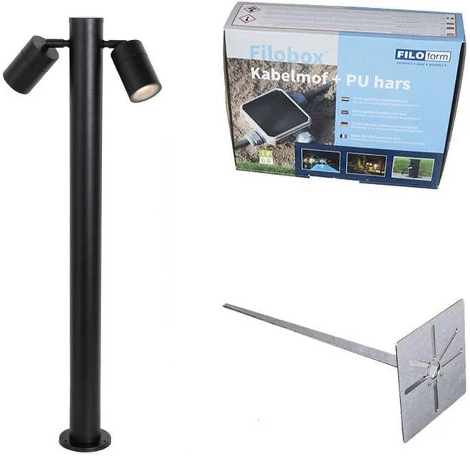 QAZQA Buitenlamp zwart met grondpin en kabelmof 80cm 2-lichts IP44