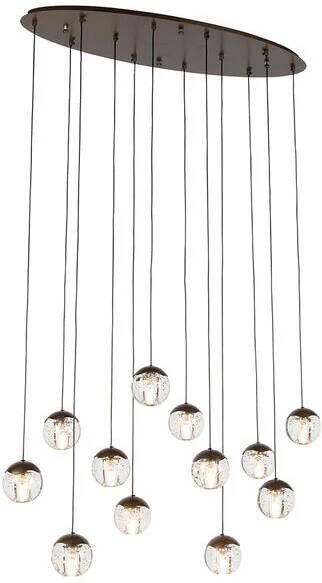 QAZQA Design hanglamp donker brons met helder glas 12-lichts Inge