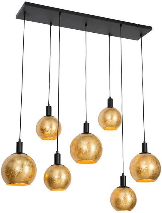 QAZQA Design hanglamp zwart met goud glas 7-lichts Bert