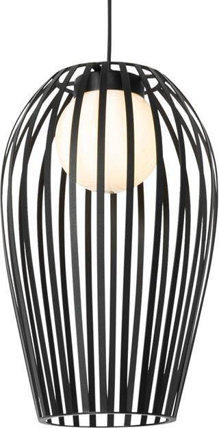 QAZQA Design hanglamp zwart met opaal IP44 Angela