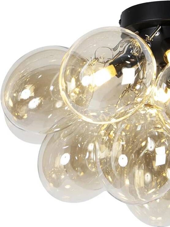 QAZQA Design plafondlamp zwart met amber glas 4-lichts Uvas