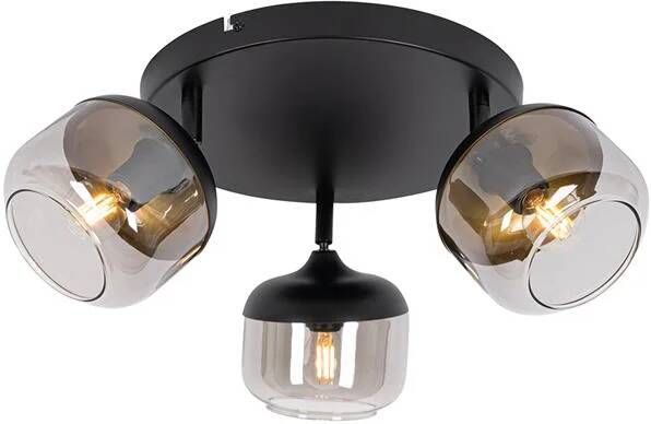 QAZQA Design spot zwart met goud en smoke glas 3-lichts rond Kyan