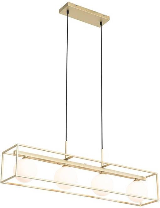 QAZQA Design hanglamp goud met wit glas 4-lichts Aniek
