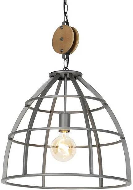 QAZQA Industriële hanglamp donkergrijs met hout 47 cm Arthur