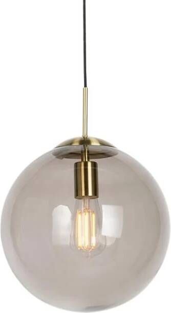 QAZQA Moderne hanglamp messing met smoke glas 30 cm Ball