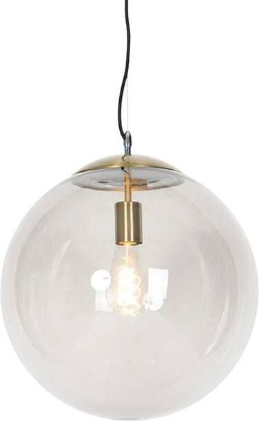 QAZQA Moderne hanglamp messing met smoke glas 40 cm Ball