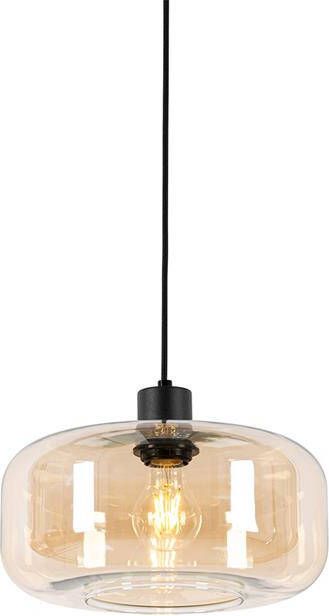 QAZQA Art Deco hanglamp zwart met amber glas Bizle