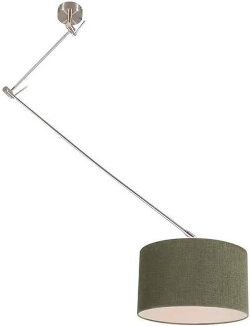 QAZQA Hanglamp staal met kap 35 cm groen verstelbaar Blitz
