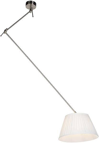 QAZQA Hanglamp staal met plisse kap crème 35 cm Blitz