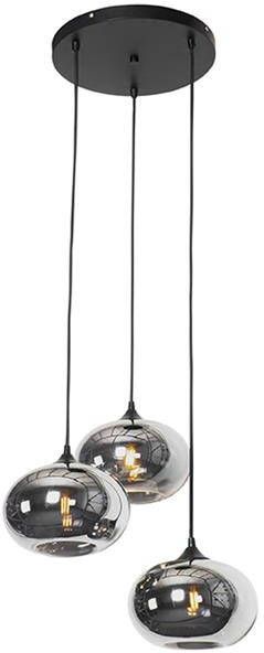 QAZQA Art Deco hanglamp zwart met smoke glas rond 3-lichts- Busa