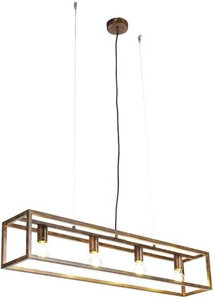 QAZQA Industriële hanglamp roestbruin 4-lichts Cage