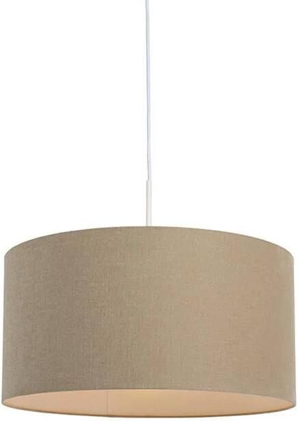 QAZQA Landelijke hanglamp wit met lichtbruine kap 50cm Combi