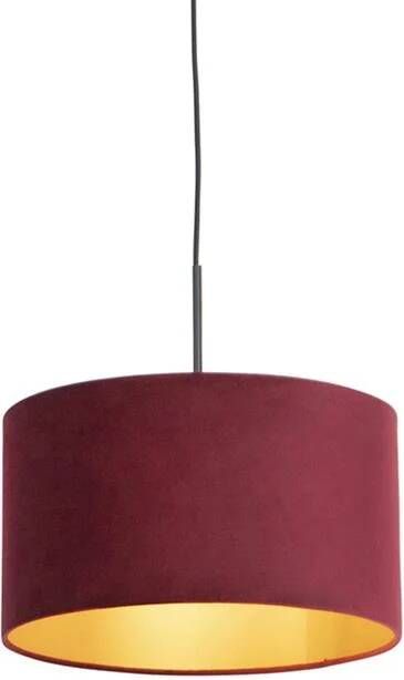 QAZQA Zwarte hanglamp met velours kap rood met goud 35 cm Combi