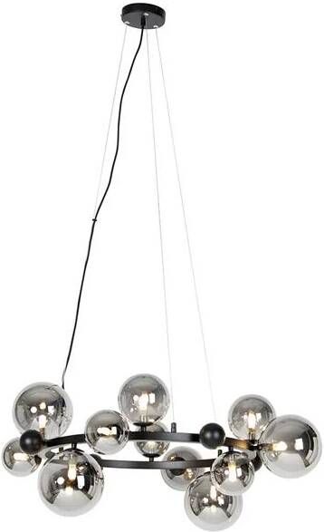QAZQA Art Deco hanglamp zwart met smoke glas 12-lichts David