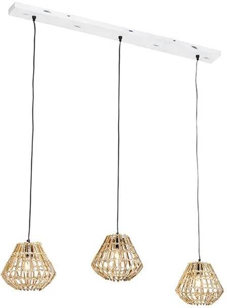 QAZQA Hanglamp bamboe met wit langwerpig 3-lichts Canna Diamond