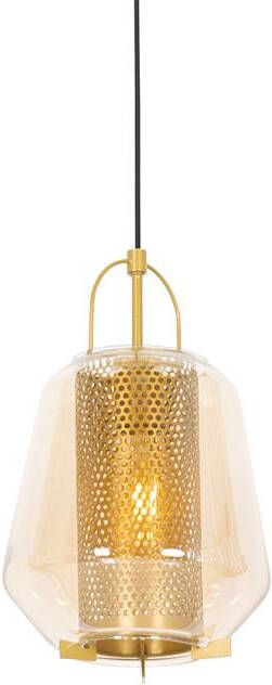 QAZQA Art deco hanglamp goud met amber glas 23 cm Kevin