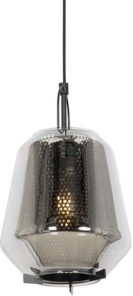 QAZQA Art deco hanglamp zwart met smoke glas 23 cm Kevin